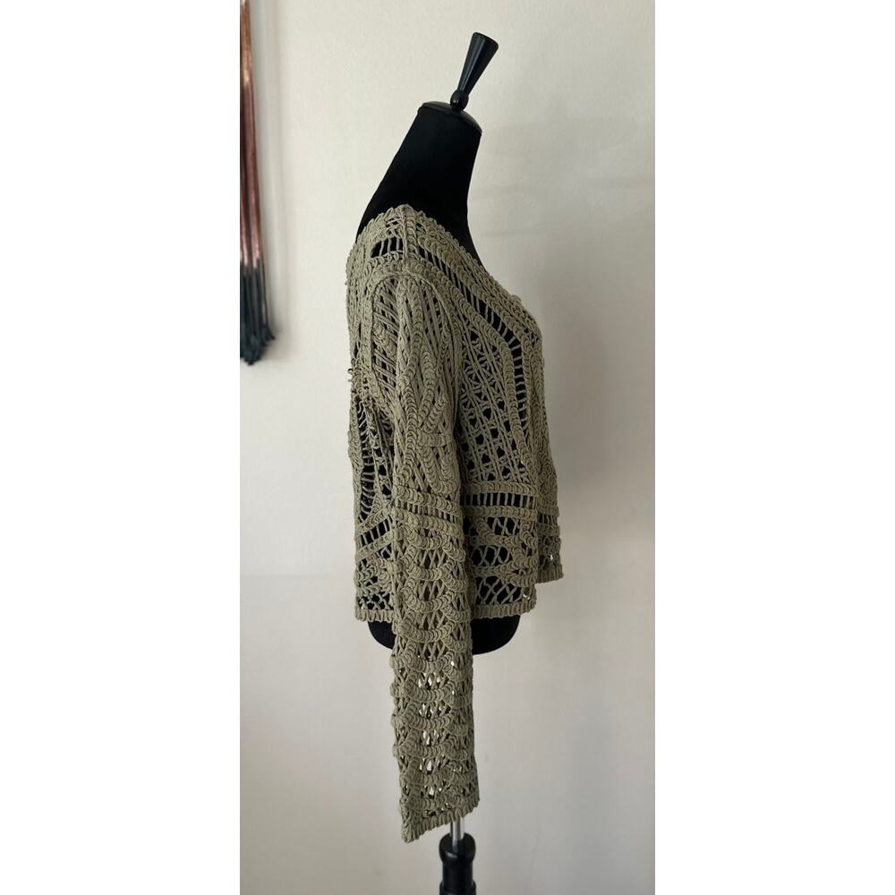 ULTRA PINK Crochet 100% Cotton Long Sleeve Cardigan in Olive Green Size L - Picture 3 of 7